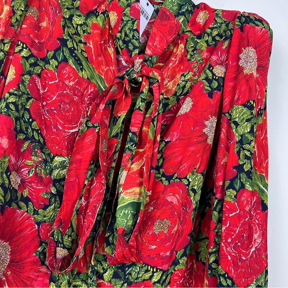 The Vampire’s Wife Hypnosis Floral Rose Silk Puff Shoulder Midi Dress - Picture 6 of 11